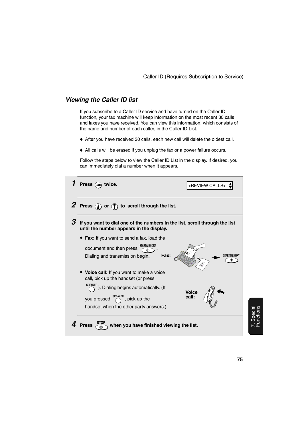 Sharp UX-A255 operation manual Viewing the Caller ID list, Press Twice, Dialing and transmission begin Fax, Voice 