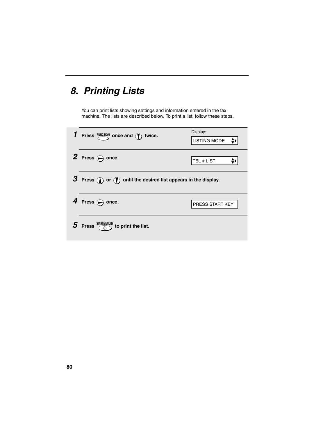 Sharp UX-A255 operation manual Printing Lists, Press or until the desired list appears in the display Once 