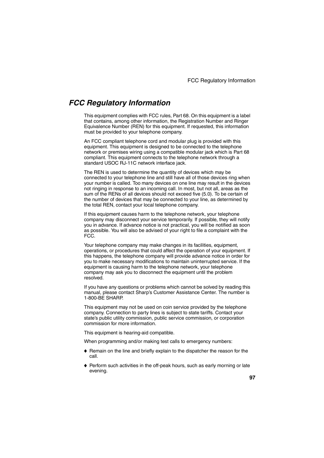 Sharp UX-A255 operation manual FCC Regulatory Information 