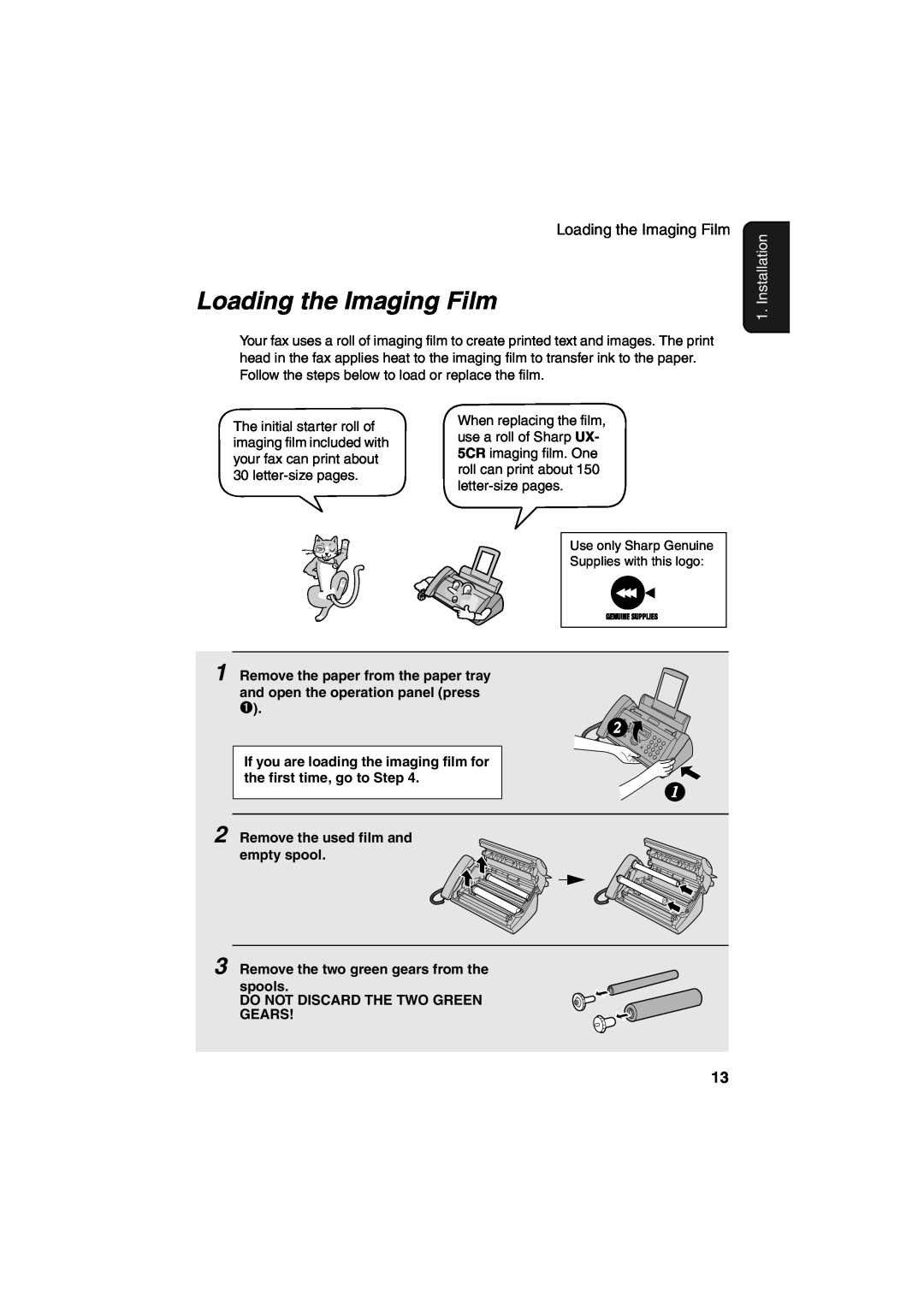 Sharp UX-A260 manual Loading the Imaging Film, Installation 