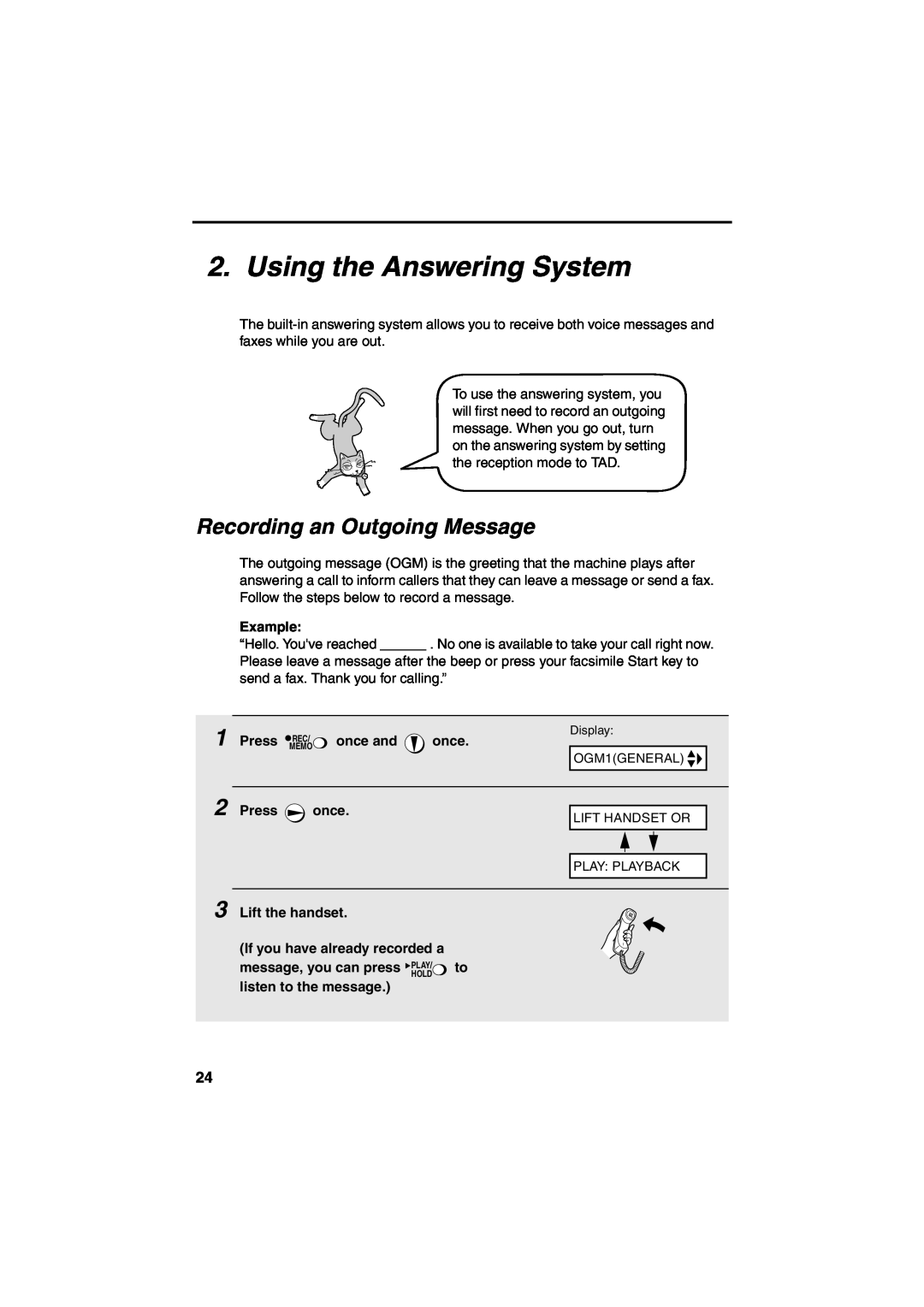Sharp UX-A260 manual Using the Answering System, Recording an Outgoing Message 
