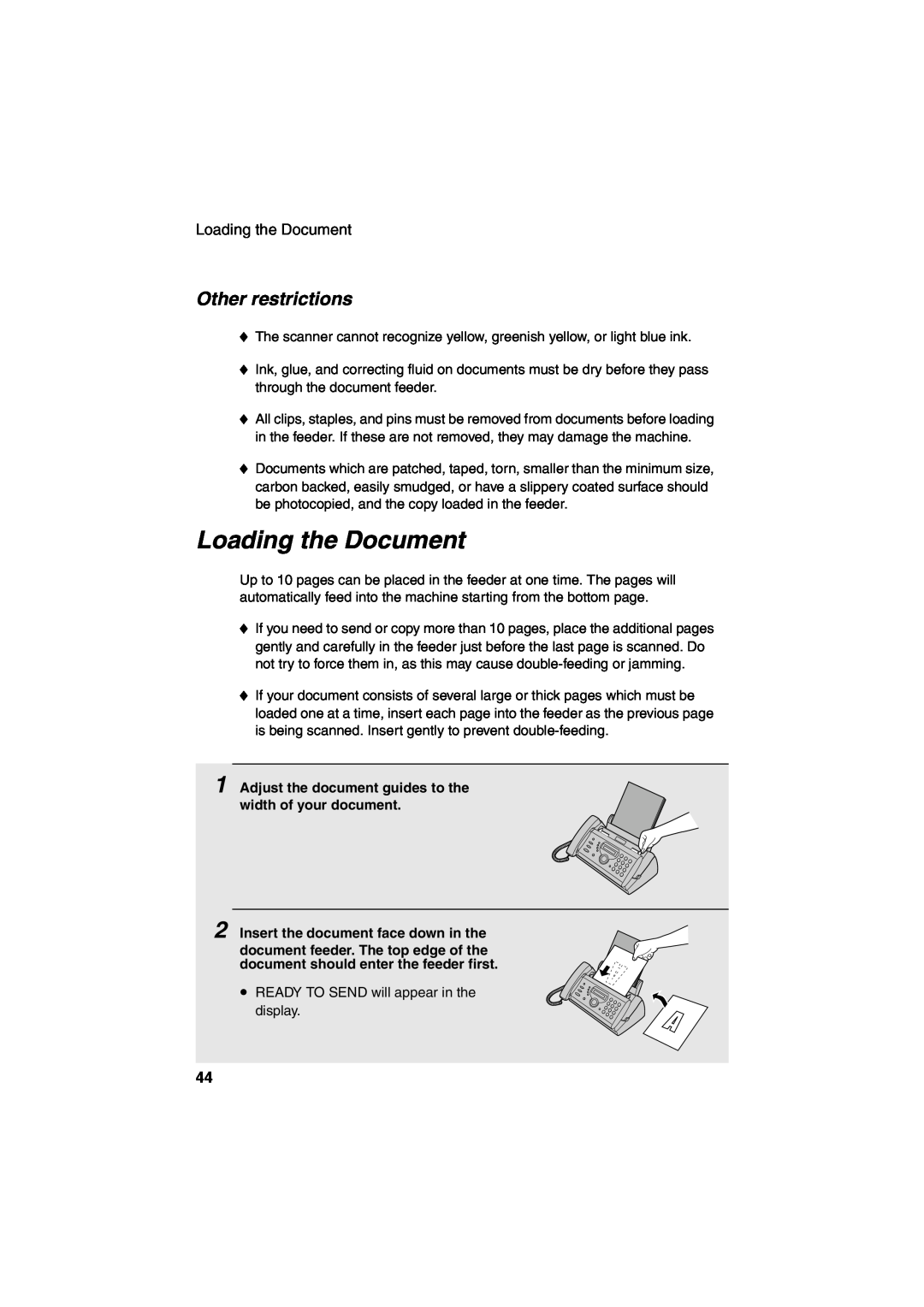 Sharp UX-A260 manual Loading the Document, Other restrictions 
