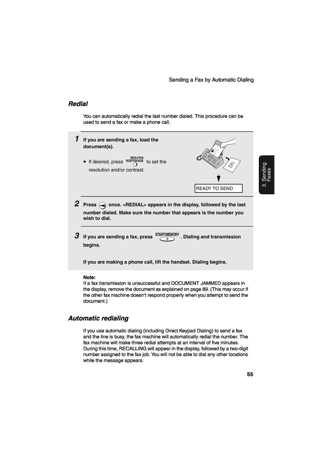 Sharp UX-A260 manual Redial, Automatic redialing, Sending, Faxes, to set the 