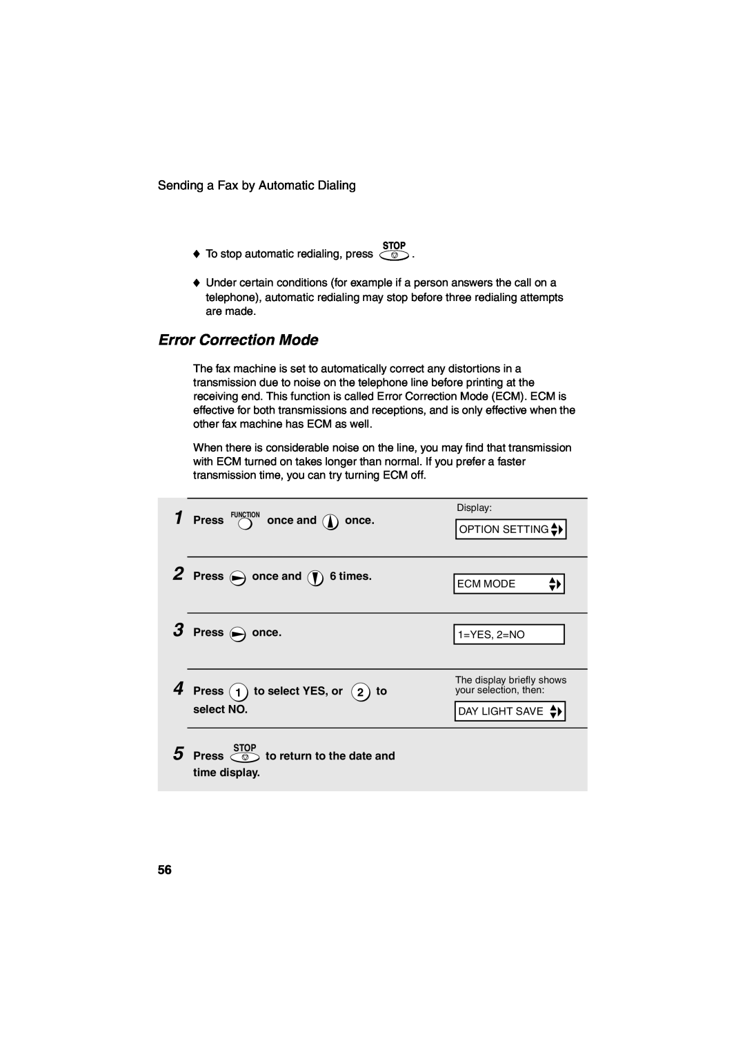 Sharp UX-A260 manual Error Correction Mode 
