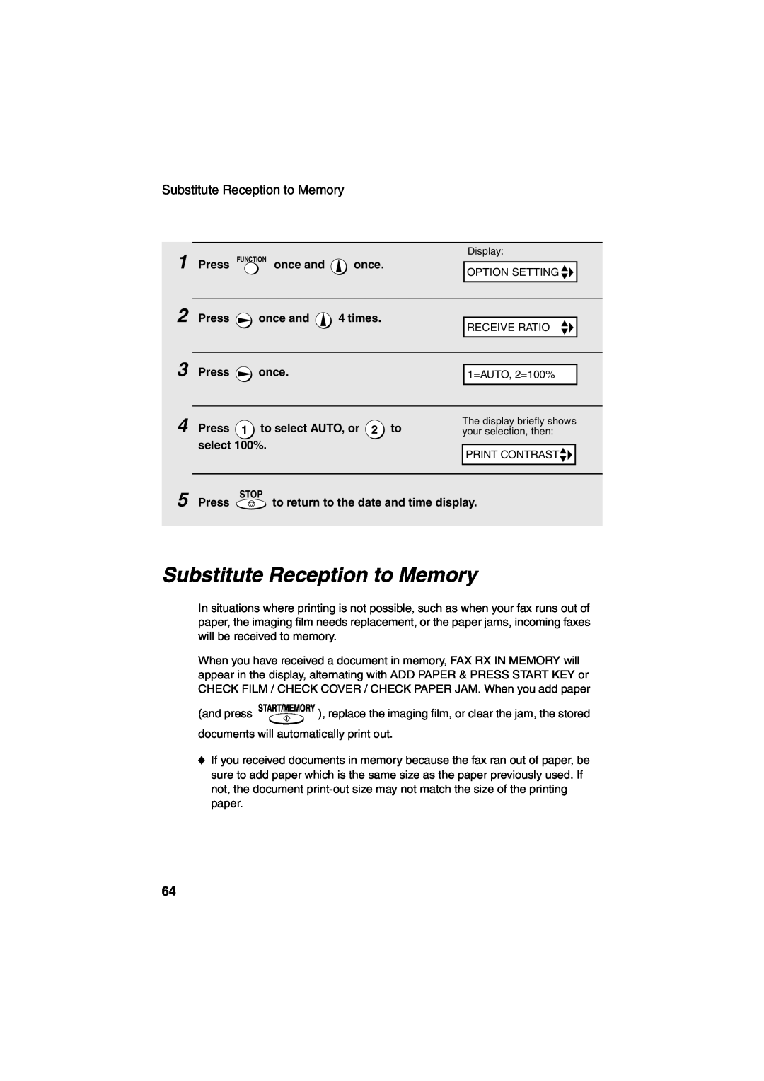 Sharp UX-A260 manual Substitute Reception to Memory 
