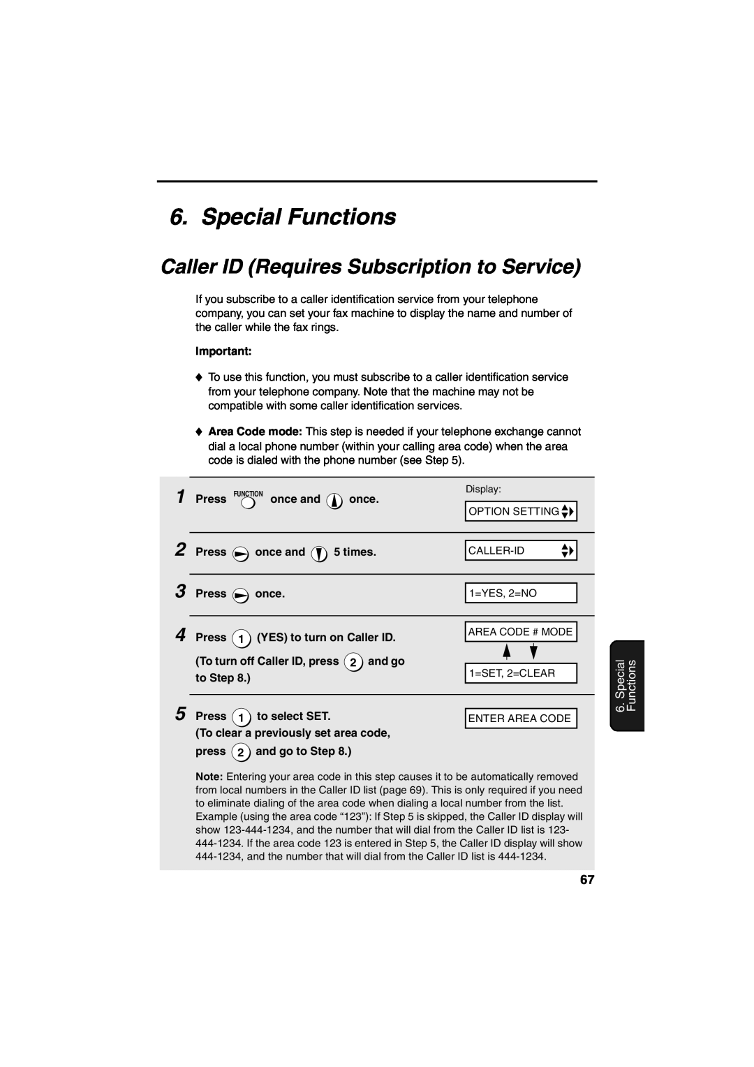 Sharp UX-A260 manual Special Functions, Caller ID Requires Subscription to Service 