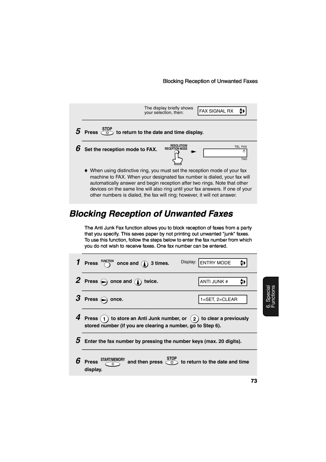 Sharp UX-A260 manual Blocking Reception of Unwanted Faxes, Special Functions 