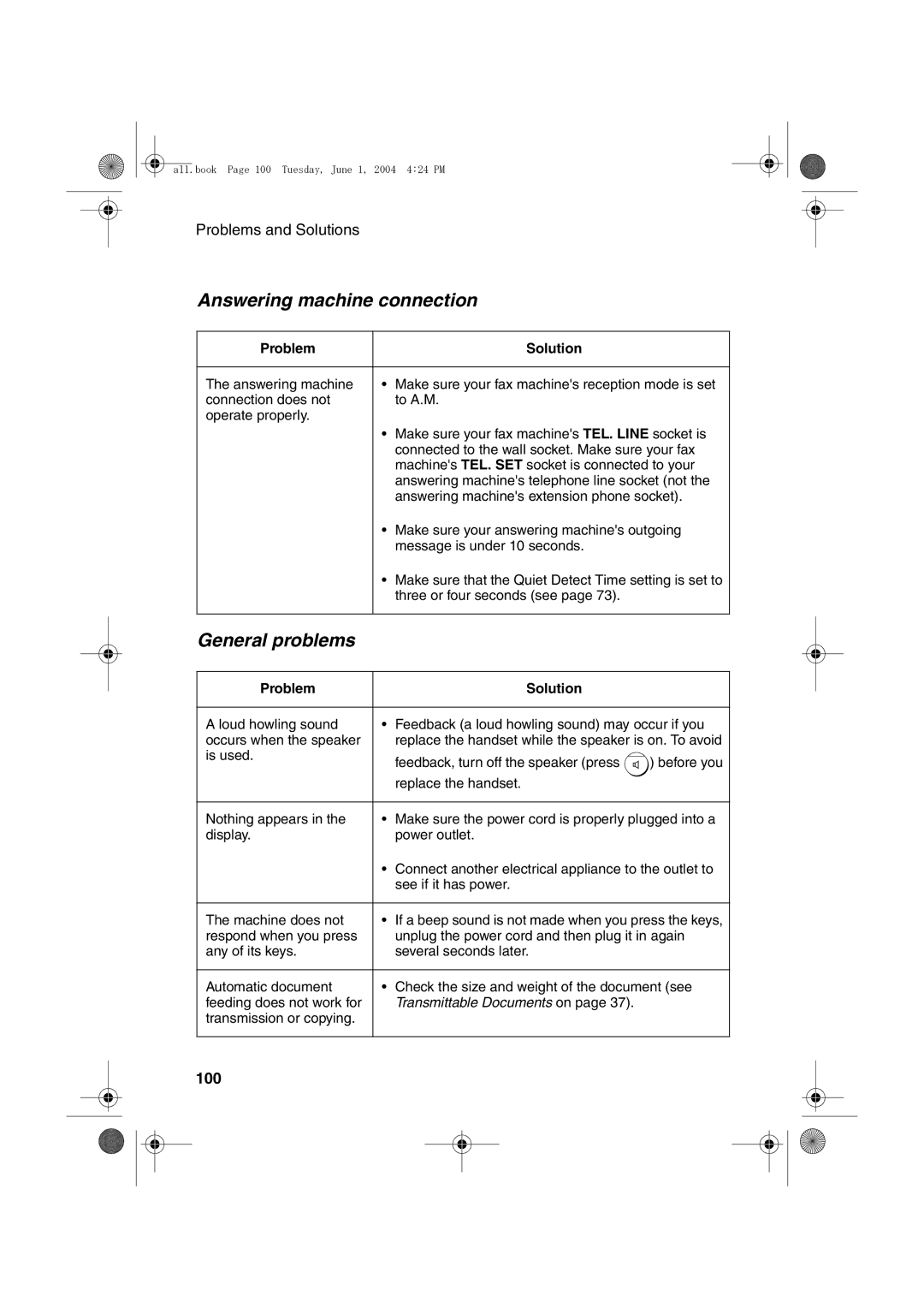 Sharp UX-B30 manual Answering machine connection, General problems 