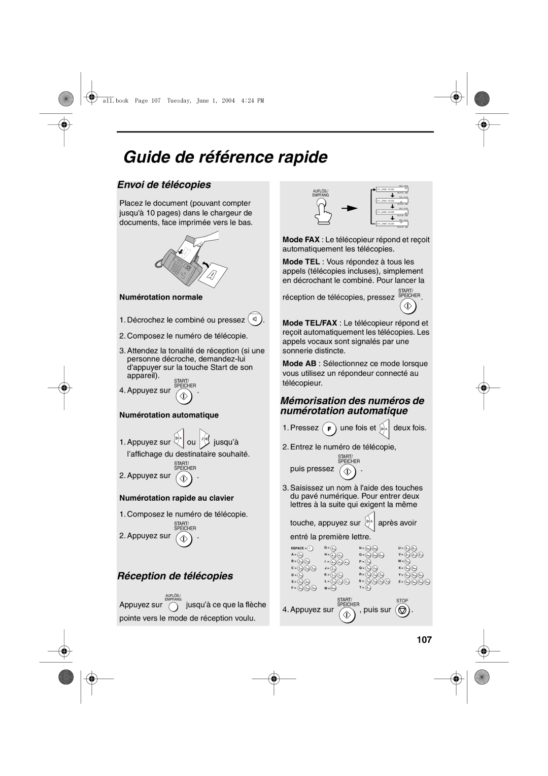 Sharp UX-B30 manual Guide de référence rapide, Envoi de télécopies 