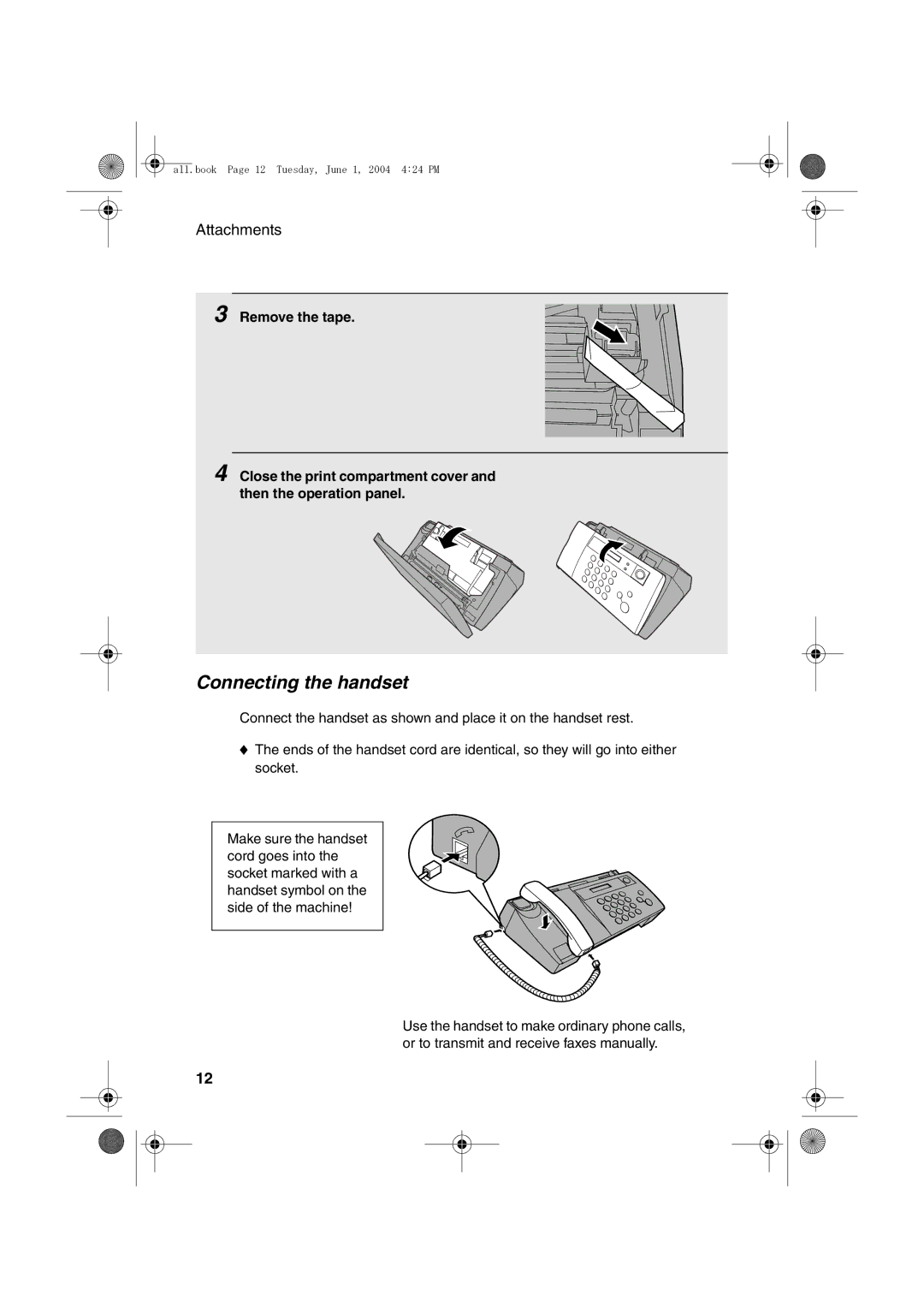 Sharp UX-B30 manual Connecting the handset 