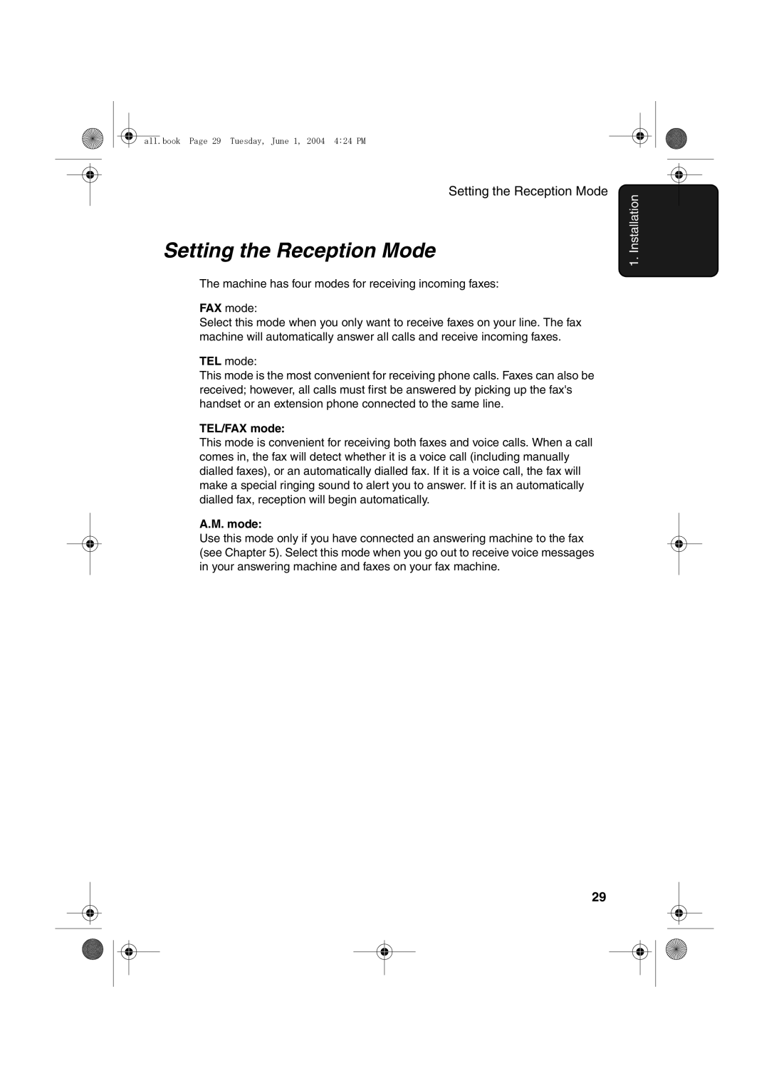 Sharp UX-B30 manual Setting the Reception Mode, TEL/FAX mode 