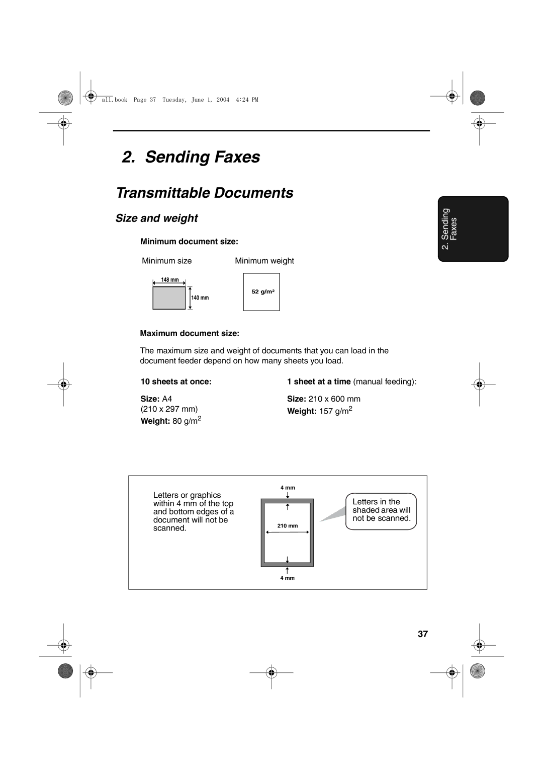 Sharp UX-B30 manual Sending Faxes, Transmittable Documents, Size and weight 