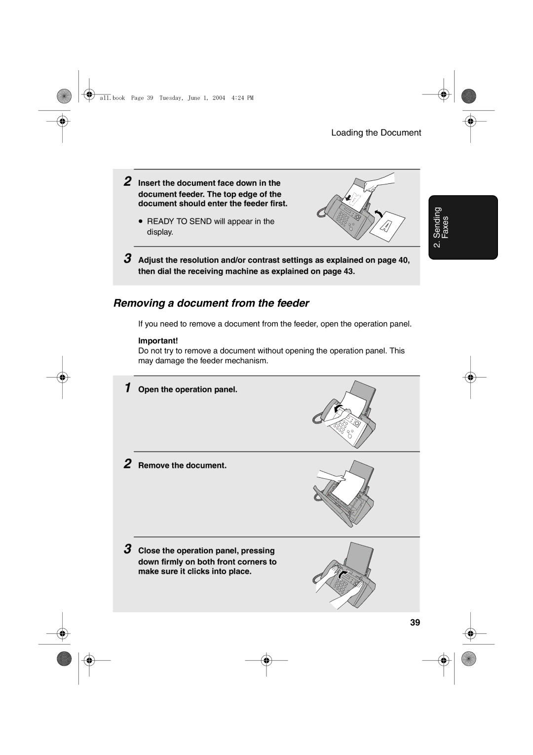 Sharp UX-B30 manual Removing a document from the feeder 