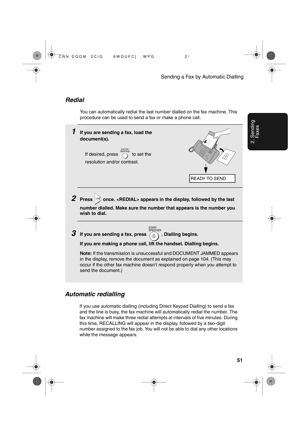 Sharp UX-B30 manual Redial, Automatic redialling, Dialling begins 