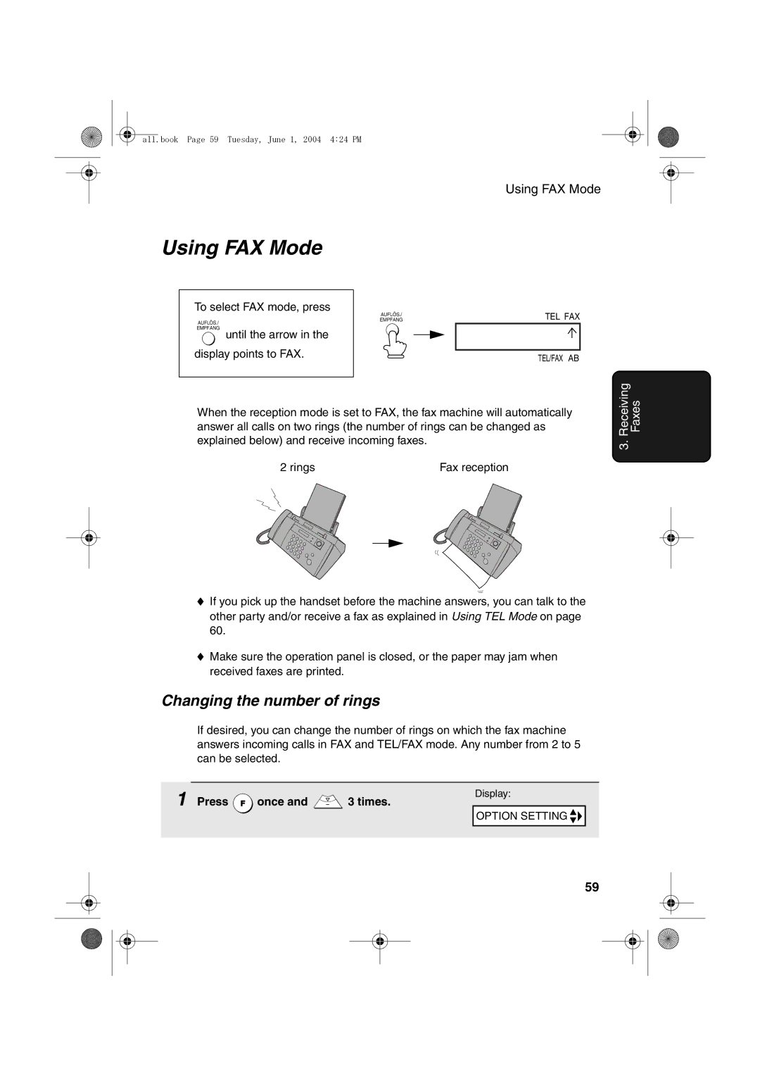 Sharp UX-B30 manual Using FAX Mode, Changing the number of rings 