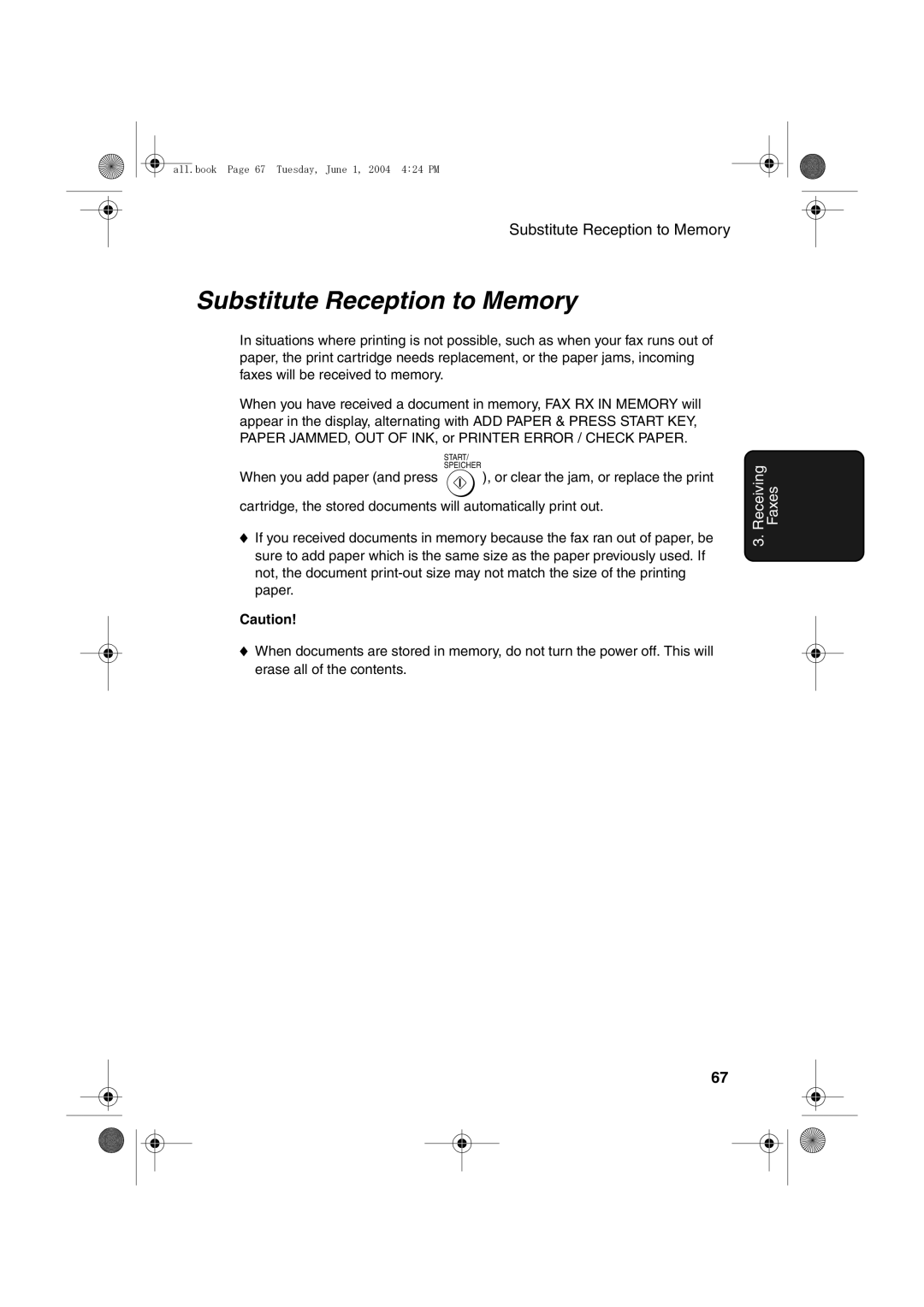 Sharp UX-B30 manual Substitute Reception to Memory 