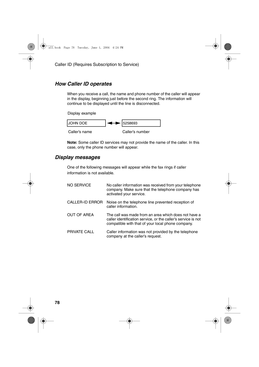 Sharp UX-B30 manual How Caller ID operates, Display messages 