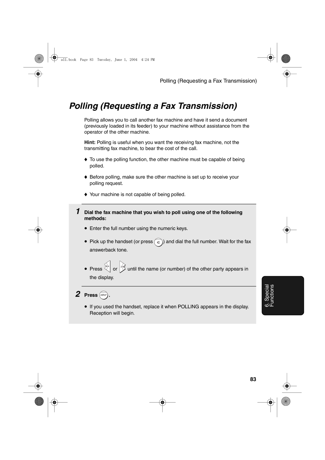 Sharp UX-B30 manual Polling Requesting a Fax Transmission, Press Abruf 