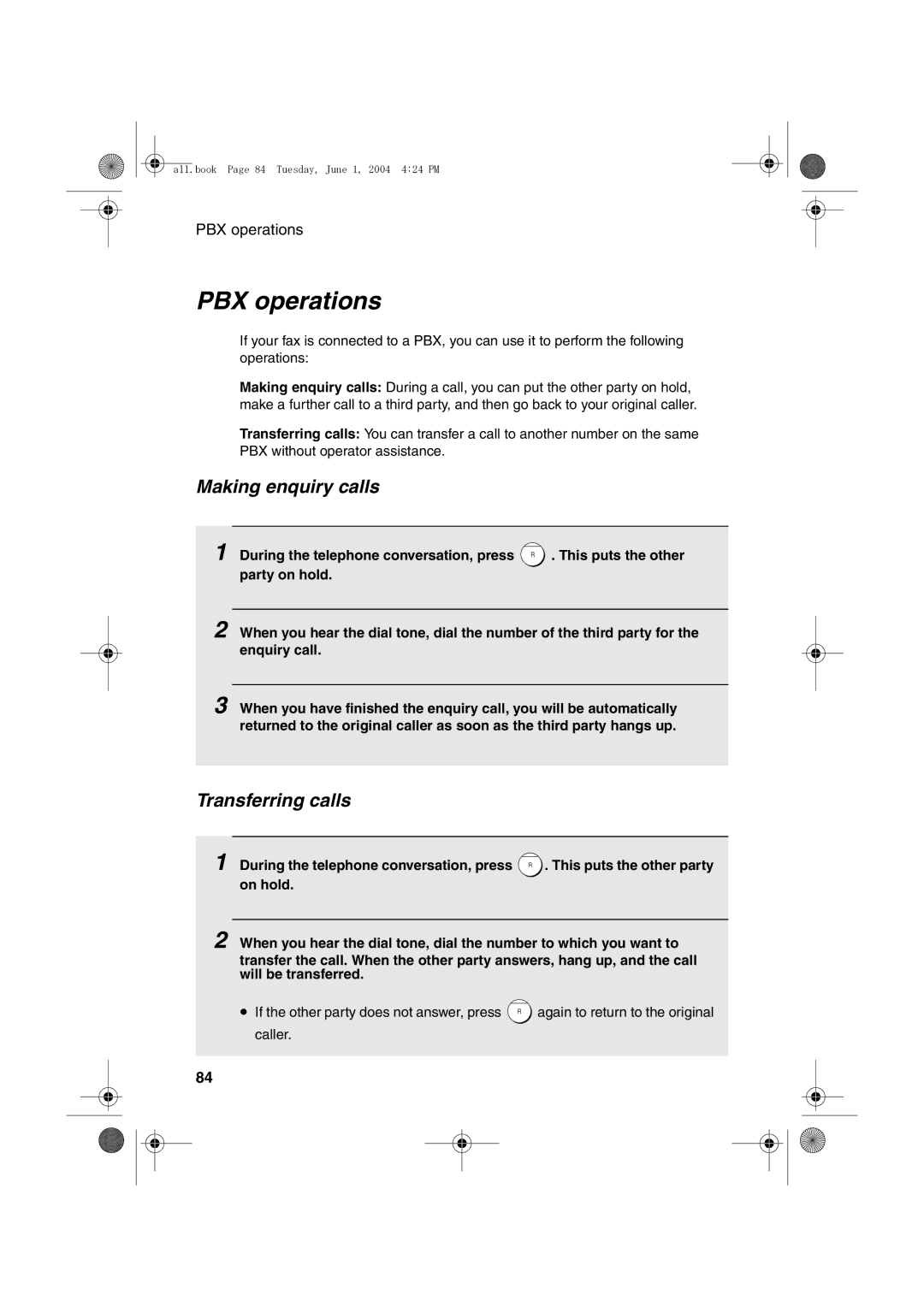 Sharp UX-B30 manual PBX operations, Making enquiry calls, Transferring calls 