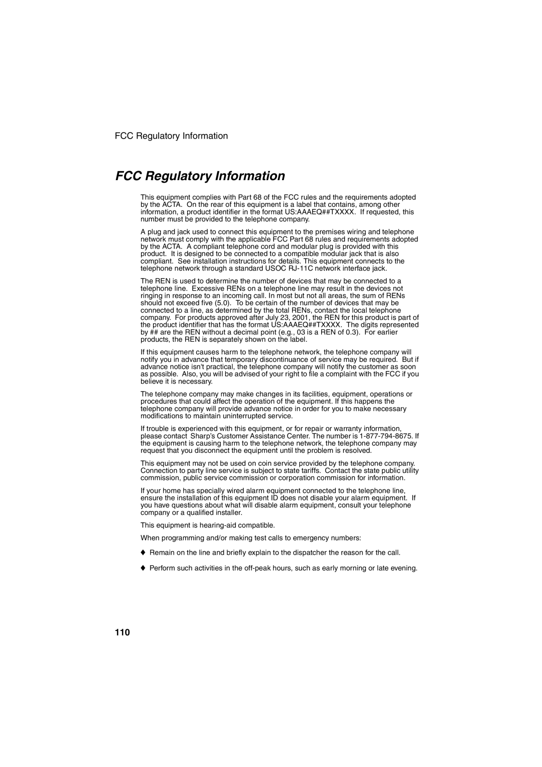 Sharp UX-B700 manual FCC Regulatory Information 