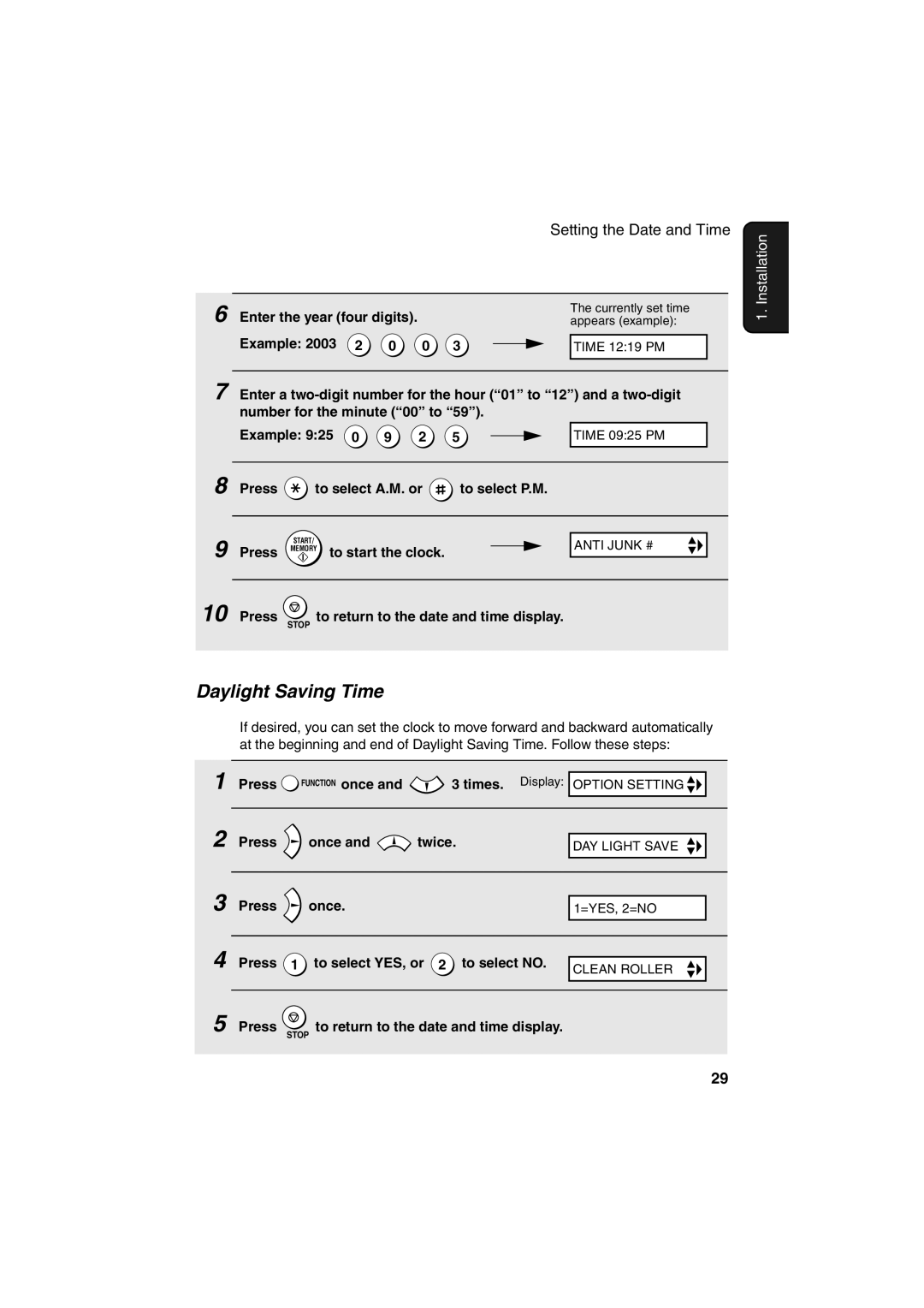 Sharp UX-B700 manual Daylight Saving Time 