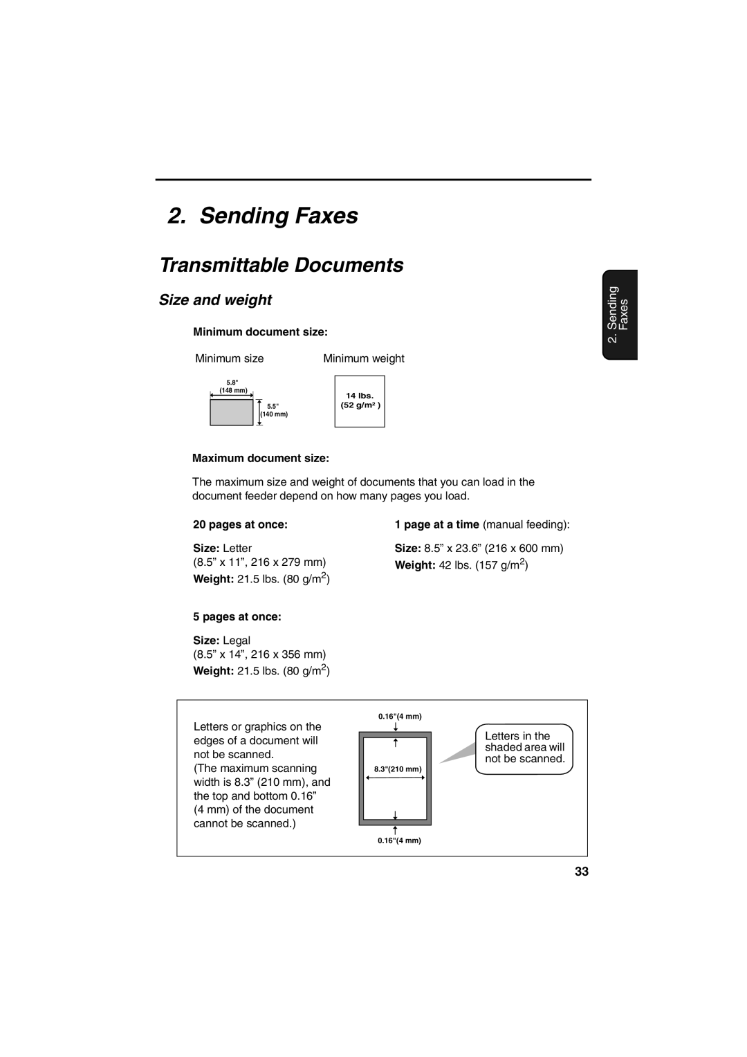 Sharp UX-B700 manual Sending Faxes, Transmittable Documents, Size and weight 