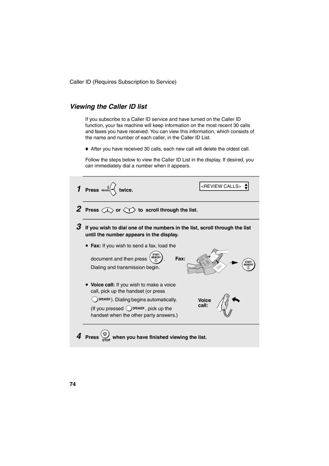 Sharp UX-B700 manual Viewing the Caller ID list, Press Z twice, Document and then press Memory Fax 