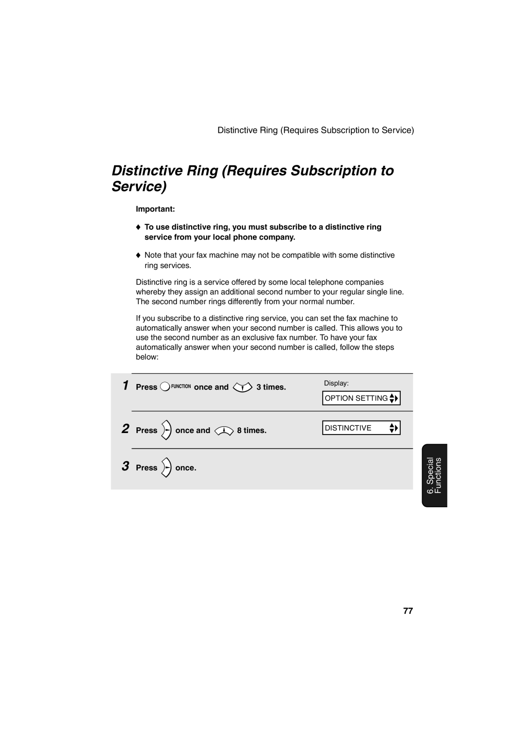 Sharp UX-B700 manual Distinctive Ring Requires Subscription to Service, Times 