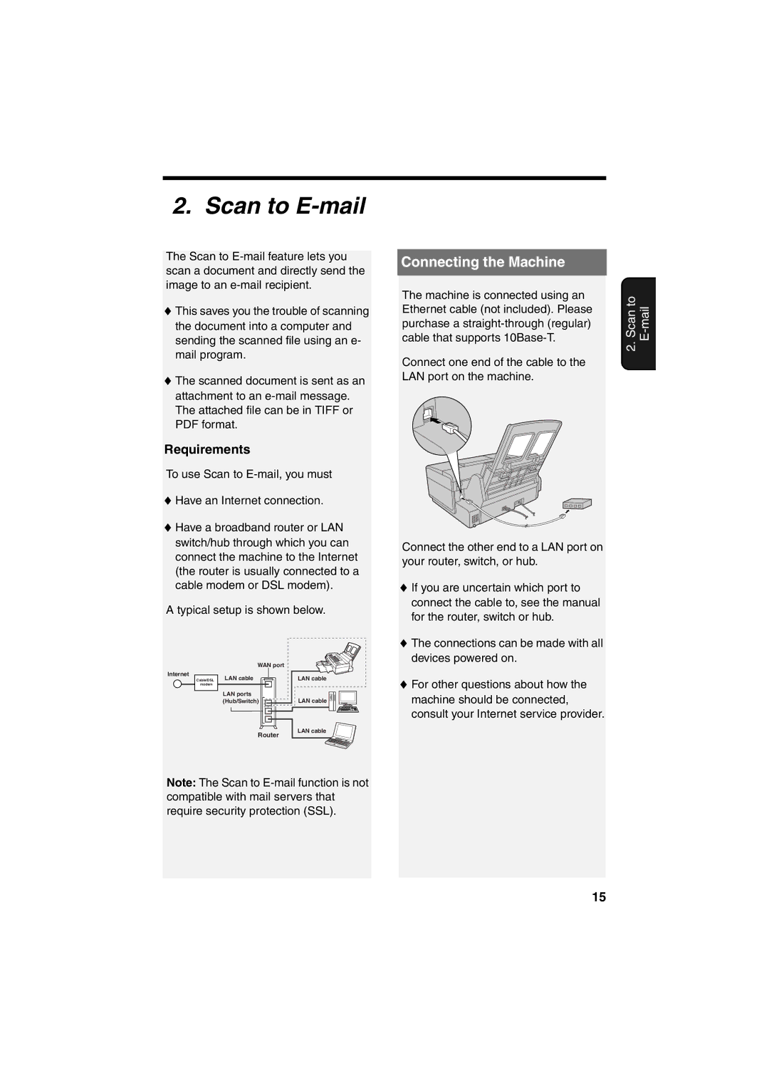 Sharp UX-B800 manual Scan to E-mail, Connecting the Machine, Requirements 