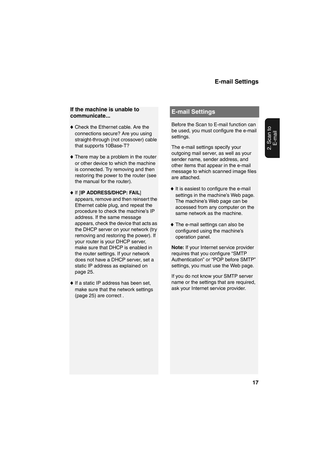 Sharp UX-B800 manual Mail Settings, If the machine is unable to Communicate 