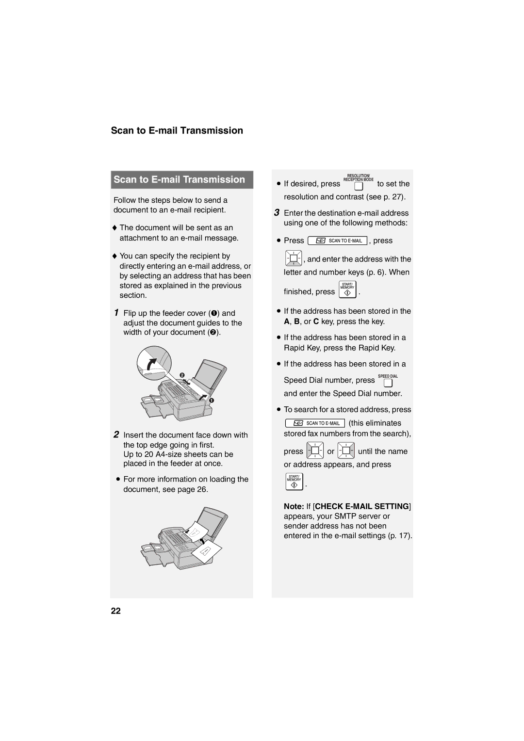 Sharp UX-B800 manual Scan to E-mail Transmission, Press , press, To search for a stored address, press 