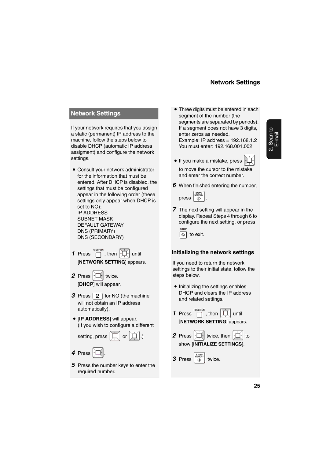 Sharp UX-B800 manual Network Settings, Initializing the network settings 