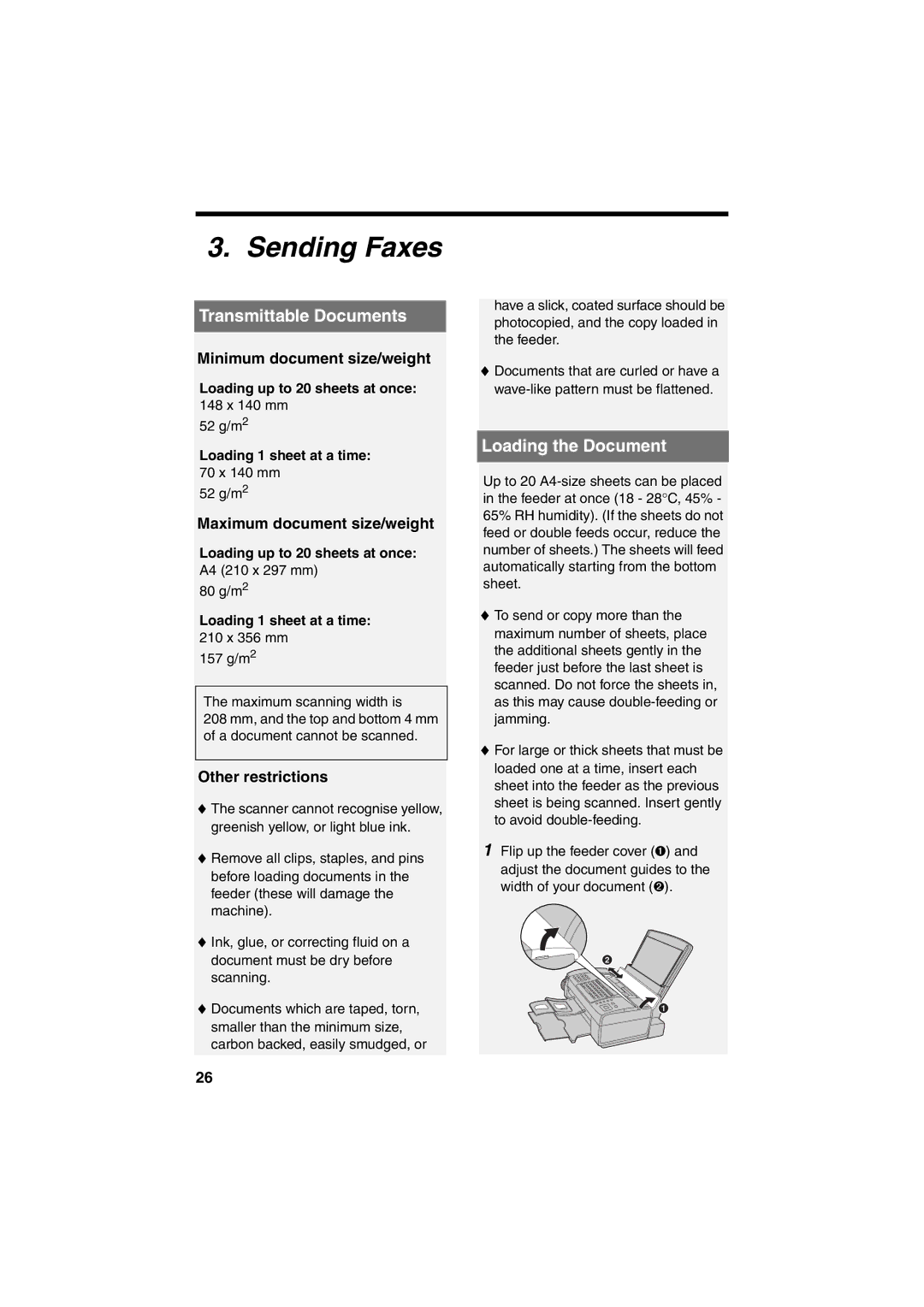 Sharp UX-B800 manual Sending Faxes, Transmittable Documents, Loading the Document 