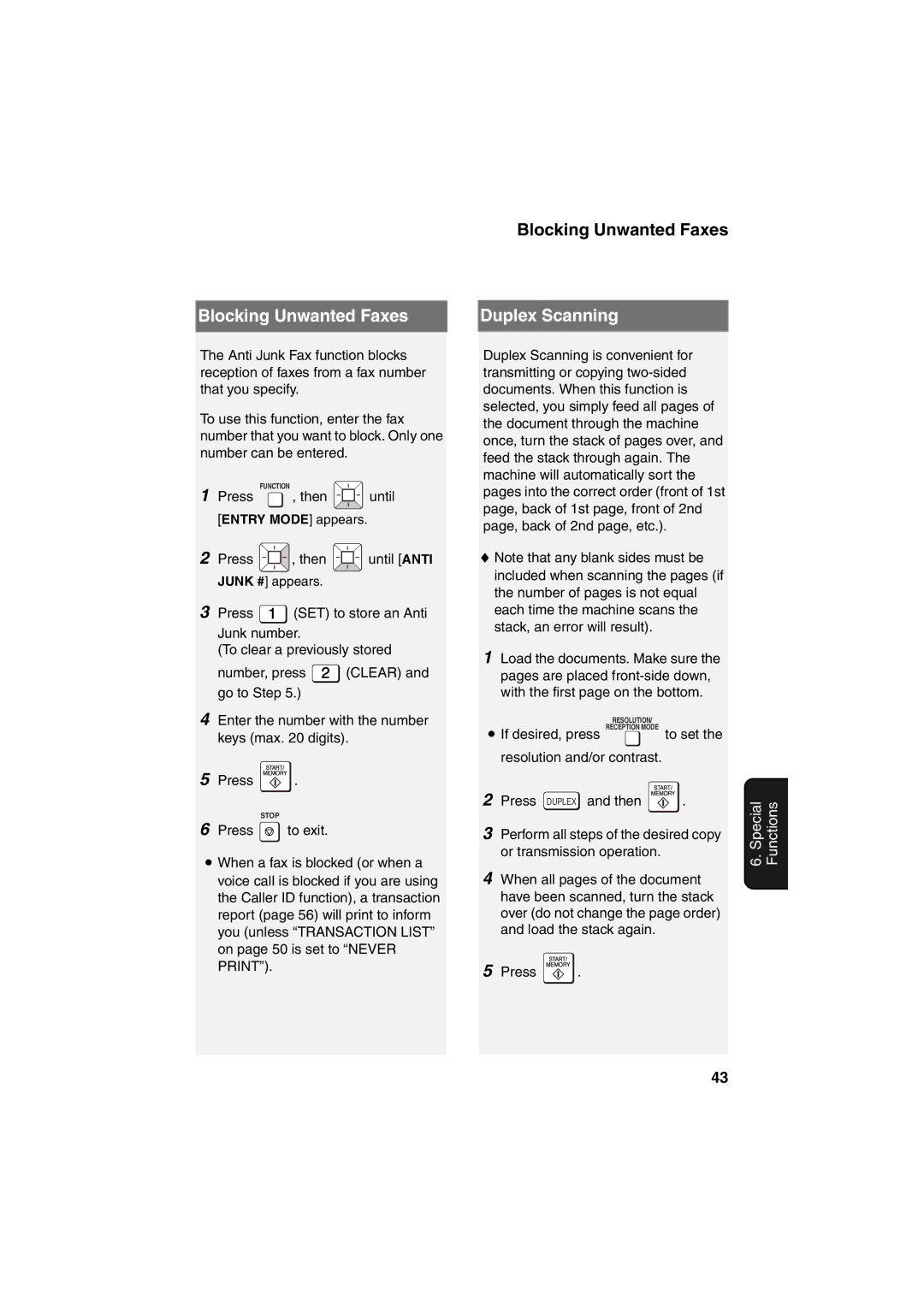 Sharp UX-B800 manual Blocking Unwanted Faxes, Duplex Scanning, Press Duplex and then 