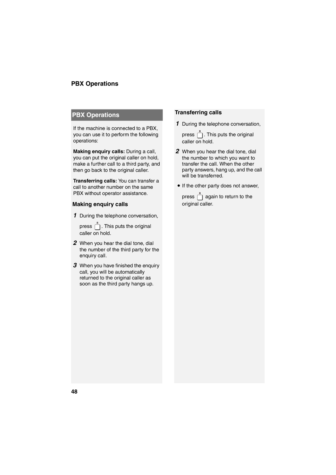 Sharp UX-B800 manual PBX Operations, Making enquiry calls, Transferring calls 