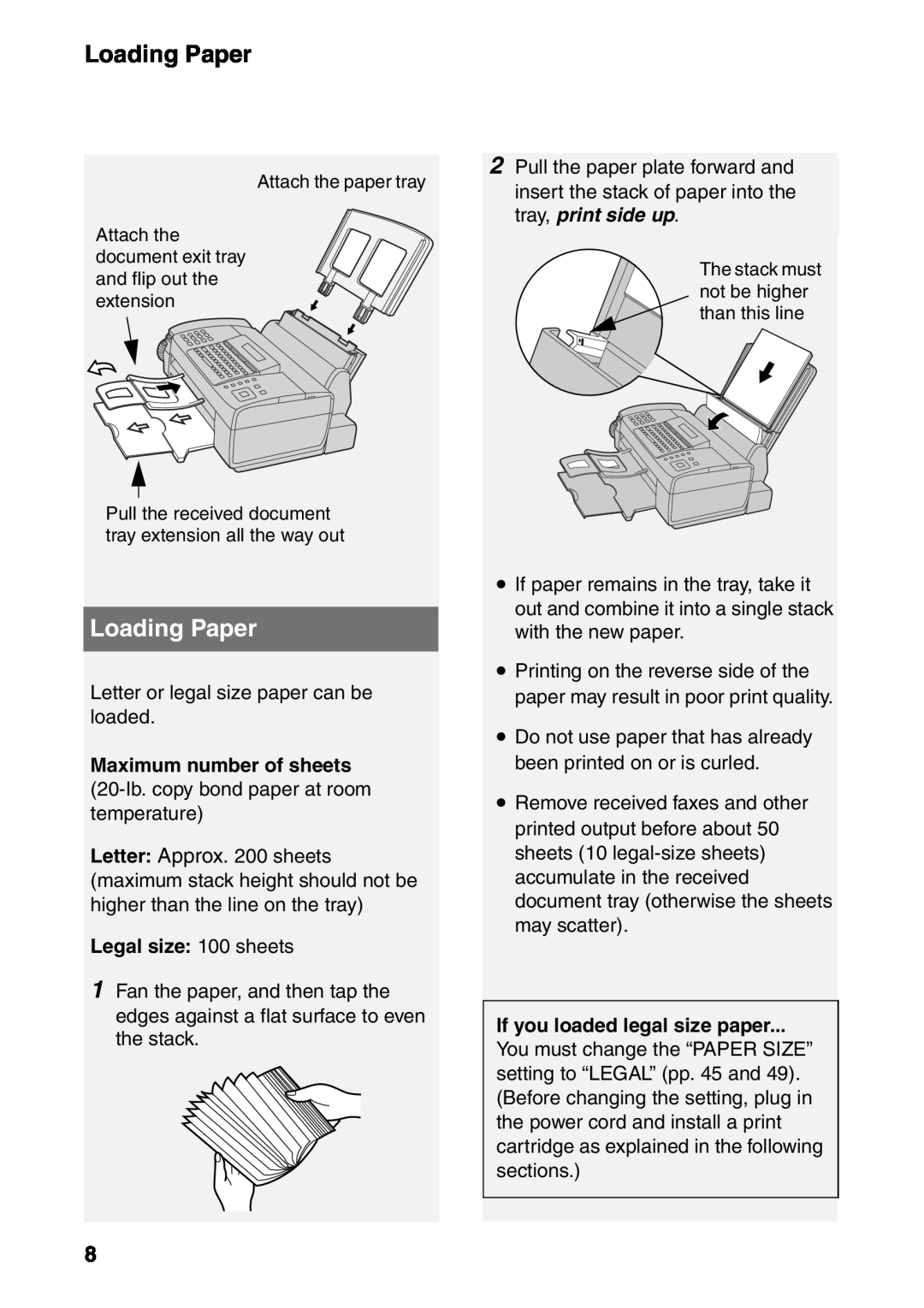 Sharp UX-B800SE operation manual Loading Paper 
