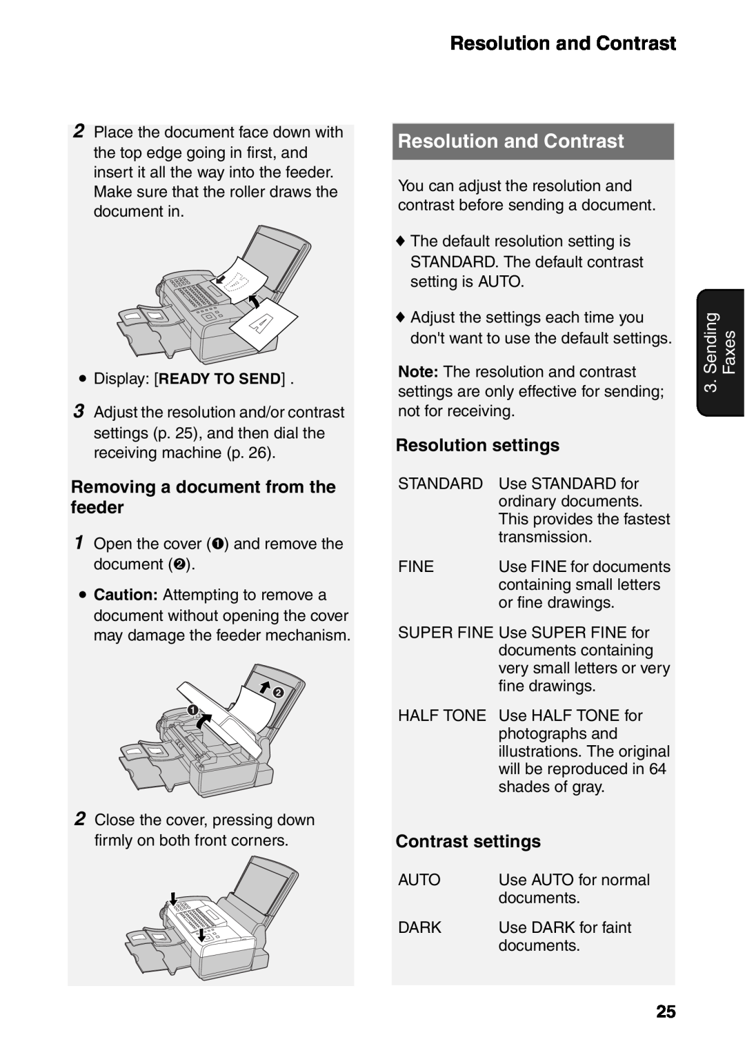 Sharp UX-B800SE operation manual Resolution and Contrast, Faxes 