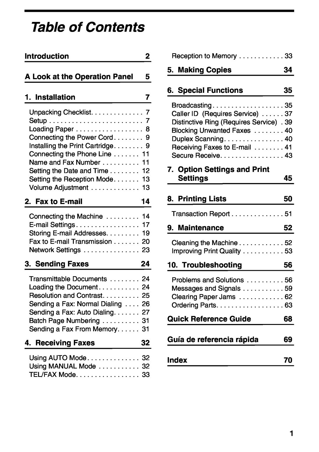 Sharp UX-B800SE operation manual Table of Contents 