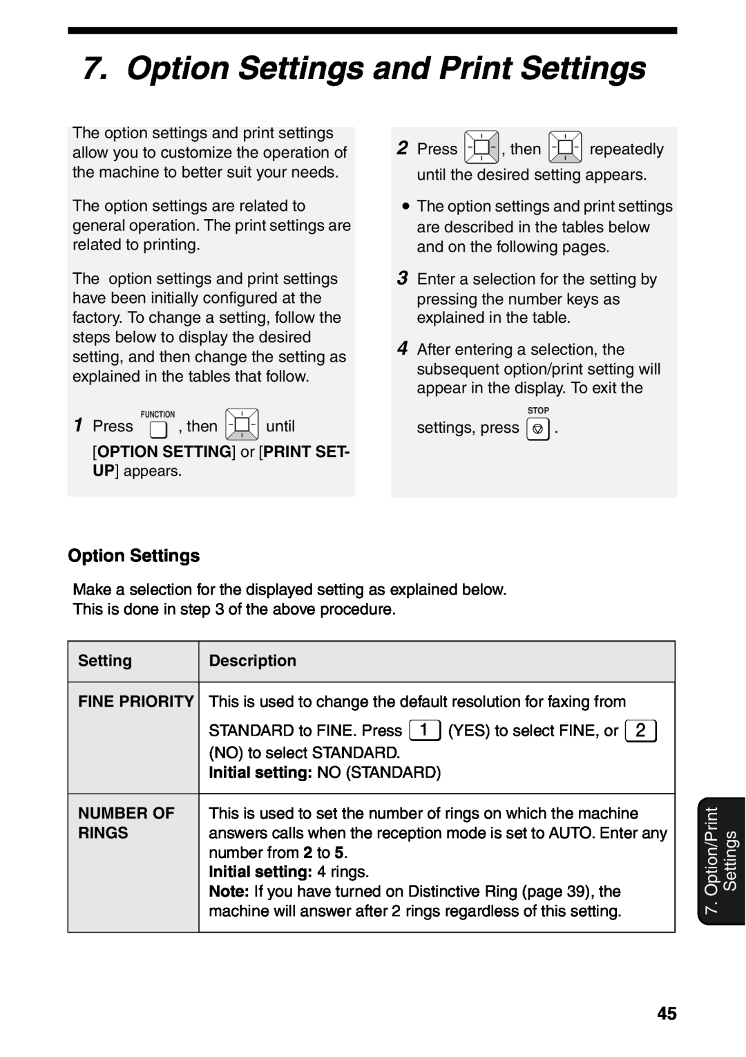 Sharp UX-B800SE operation manual Option Settings and Print Settings, Option/Print 