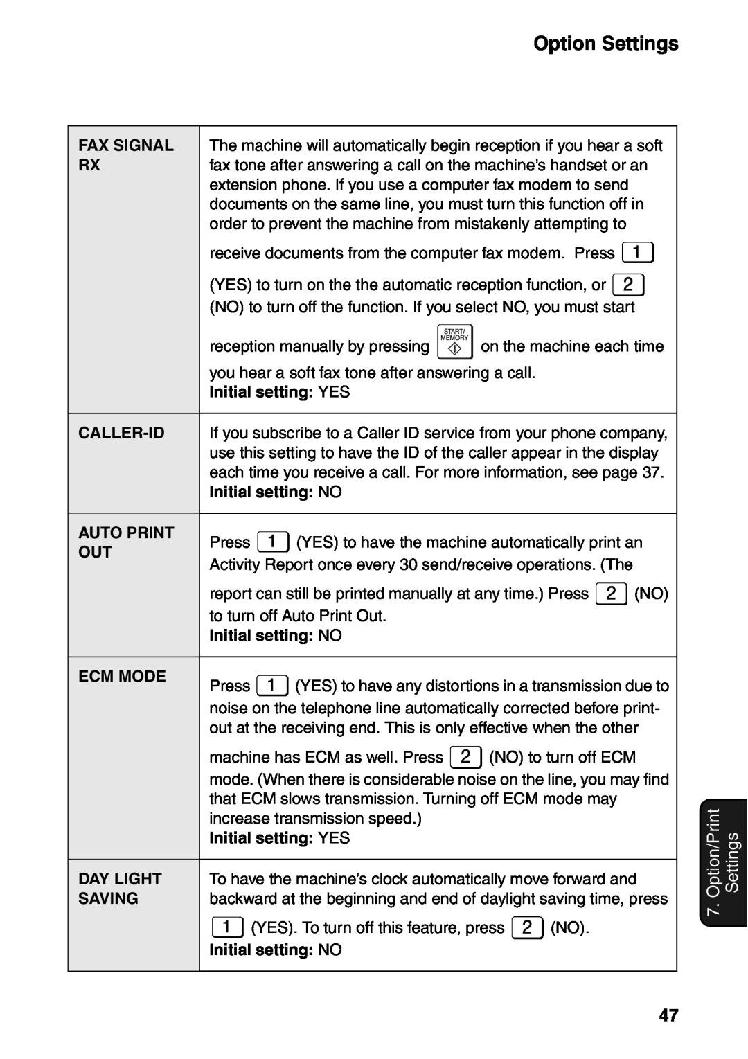 Sharp UX-B800SE operation manual Option Settings, Option/Print 