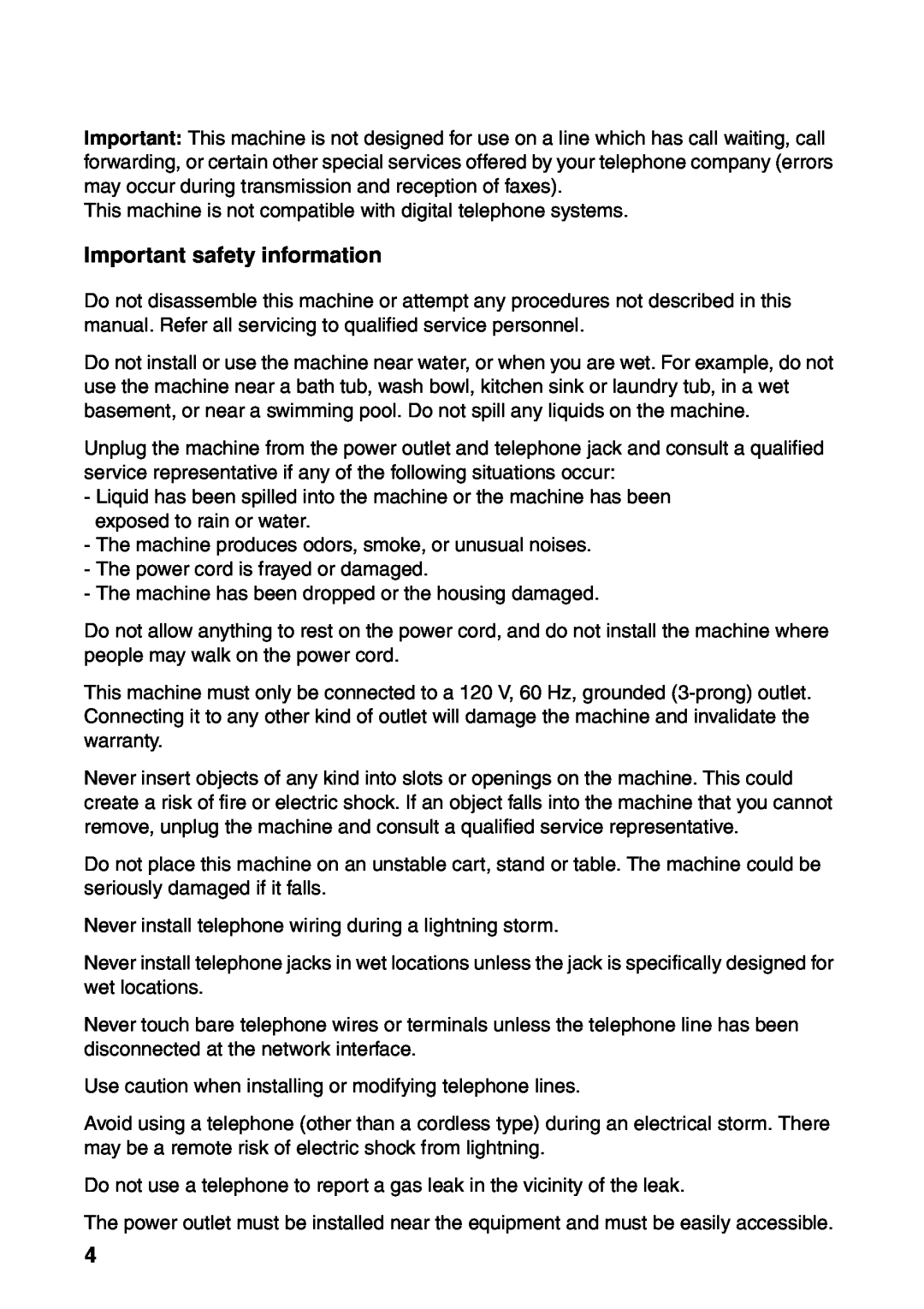 Sharp UX-B800SE operation manual Important safety information 