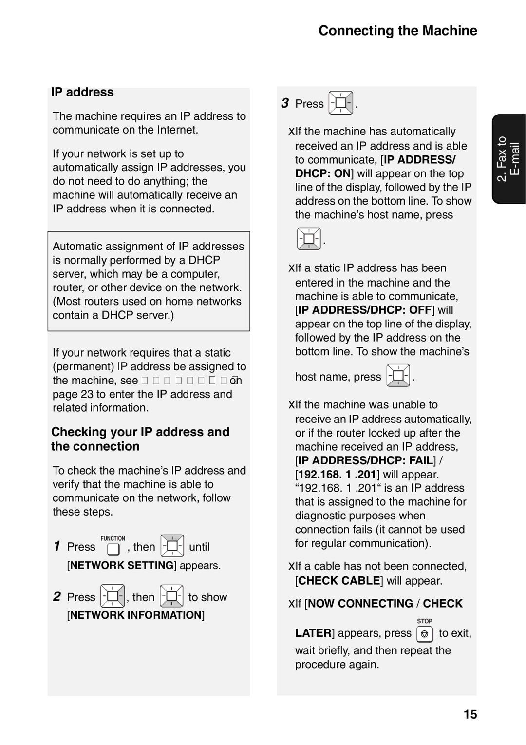 Sharp UX-B800SE Checking your IP address and the connection, Press , then to show, To communicate, IP Address 