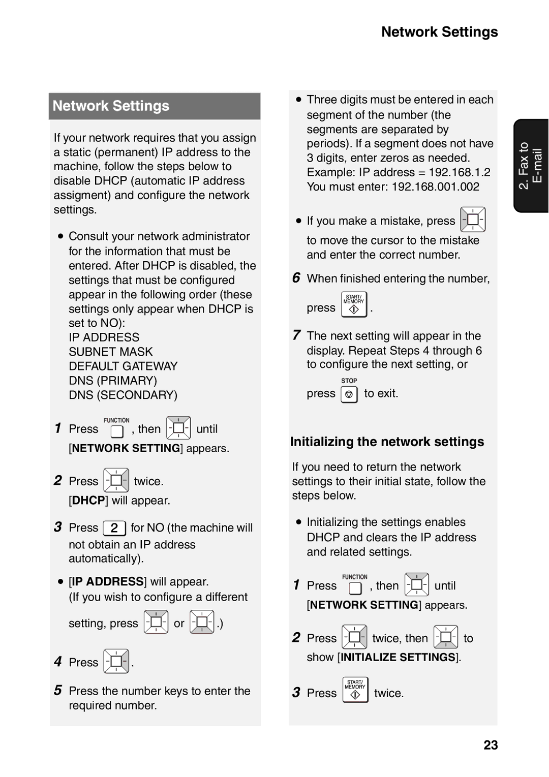 Sharp UX-B800SE operation manual Network Settings, Initializing the network settings 