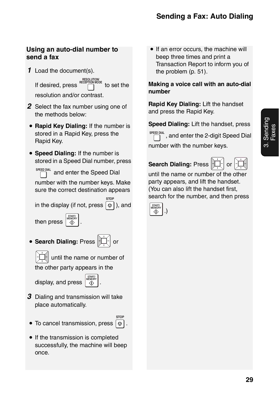 Sharp UX-B800SE operation manual Using an auto-dial number to send a fax, Search Dialing Press or 