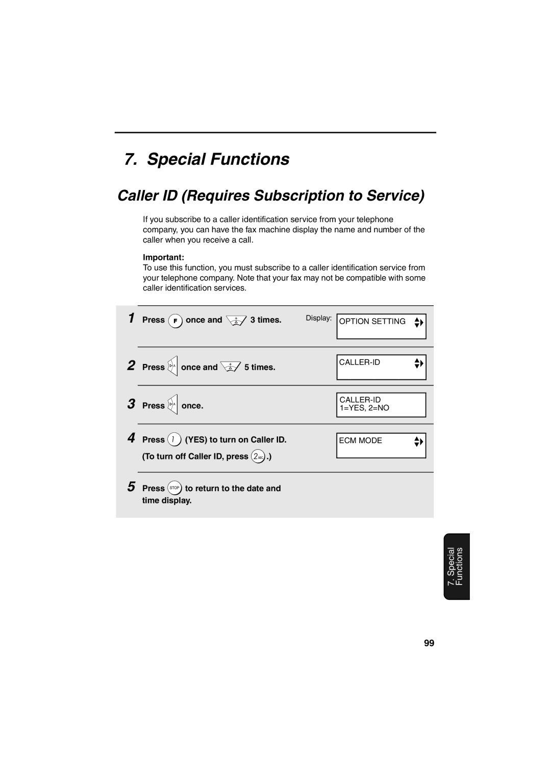 Sharp UX-BS60 operation manual Special Functions, Caller ID Requires Subscription to Service 