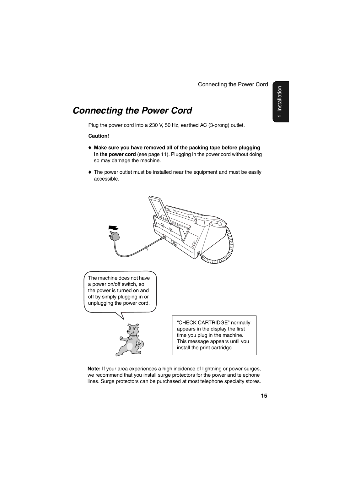 Sharp UX-BS60 operation manual Connecting the Power Cord 