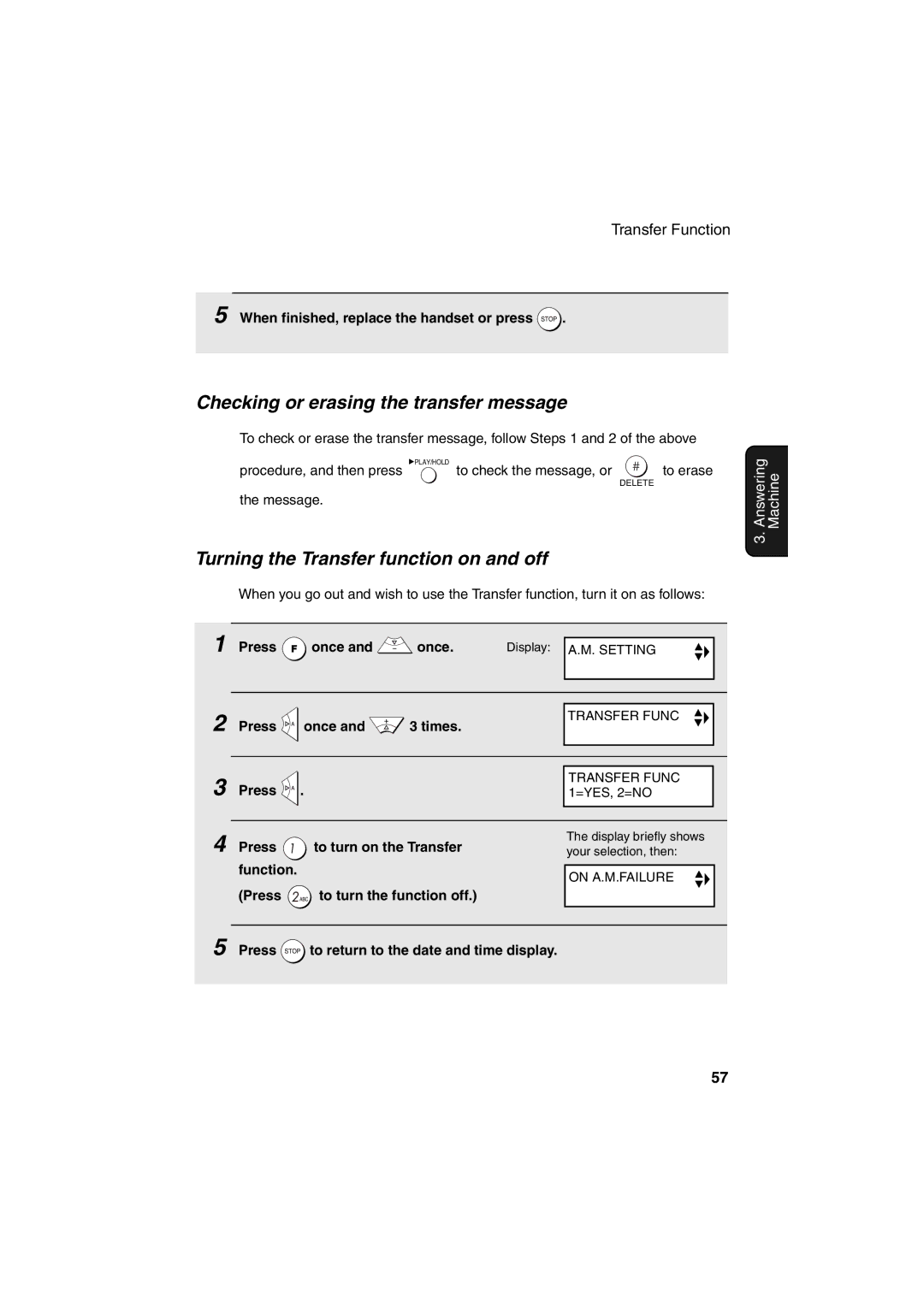 Sharp UX-BS60 operation manual Checking or erasing the transfer message, Turning the Transfer function on and off 