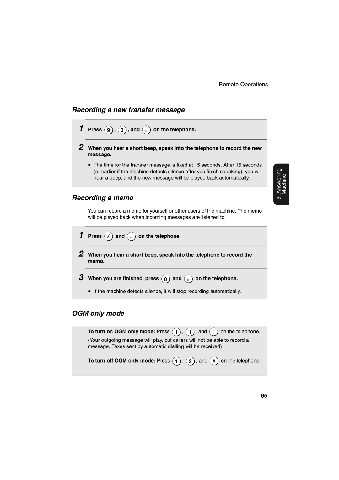 Sharp UX-BS60 operation manual Recording a new transfer message, Recording a memo, To turn on OGM only mode Press 1 , 1 