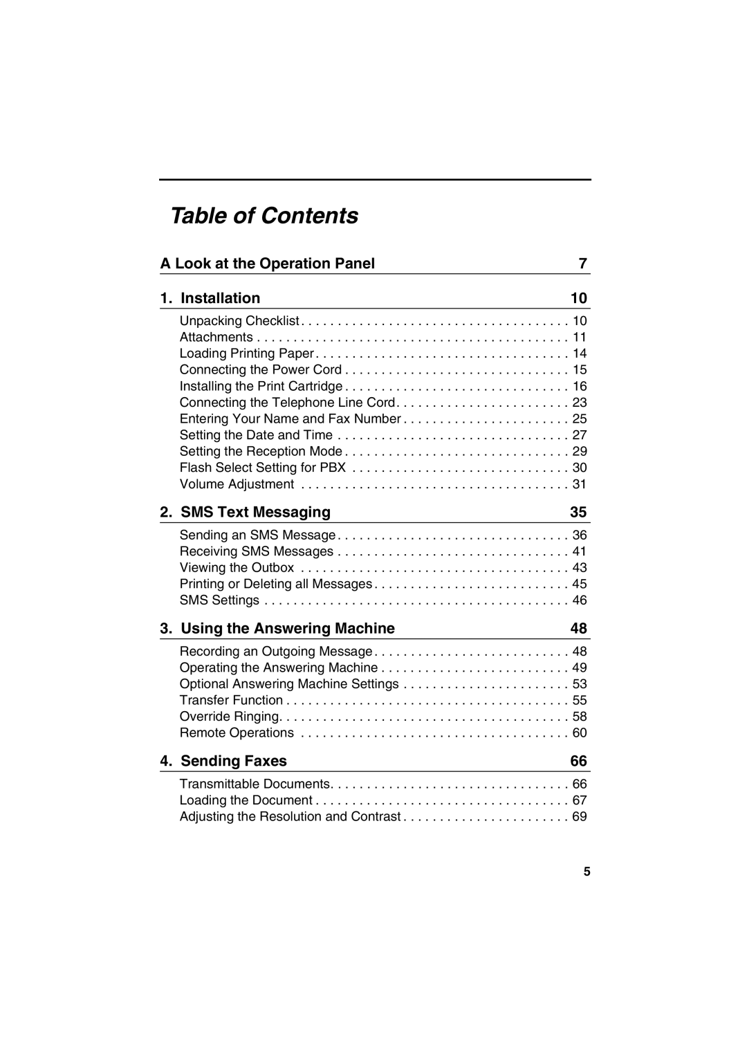 Sharp UX-BS60 operation manual Table of Contents 