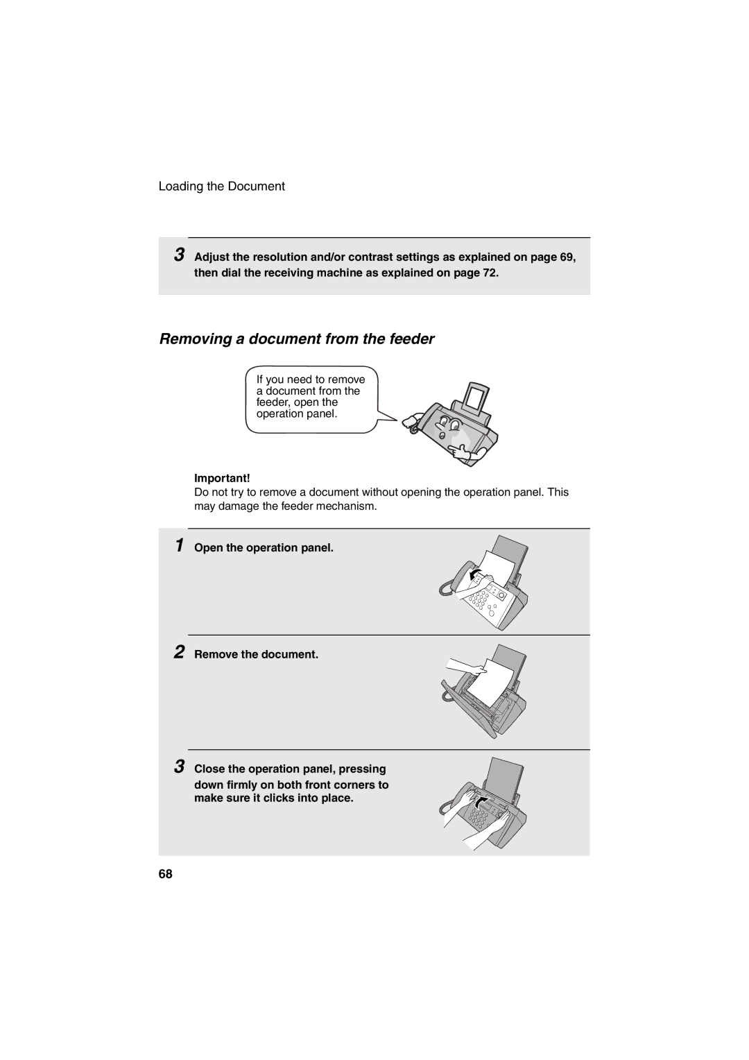 Sharp UX-BS60 operation manual Removing a document from the feeder 